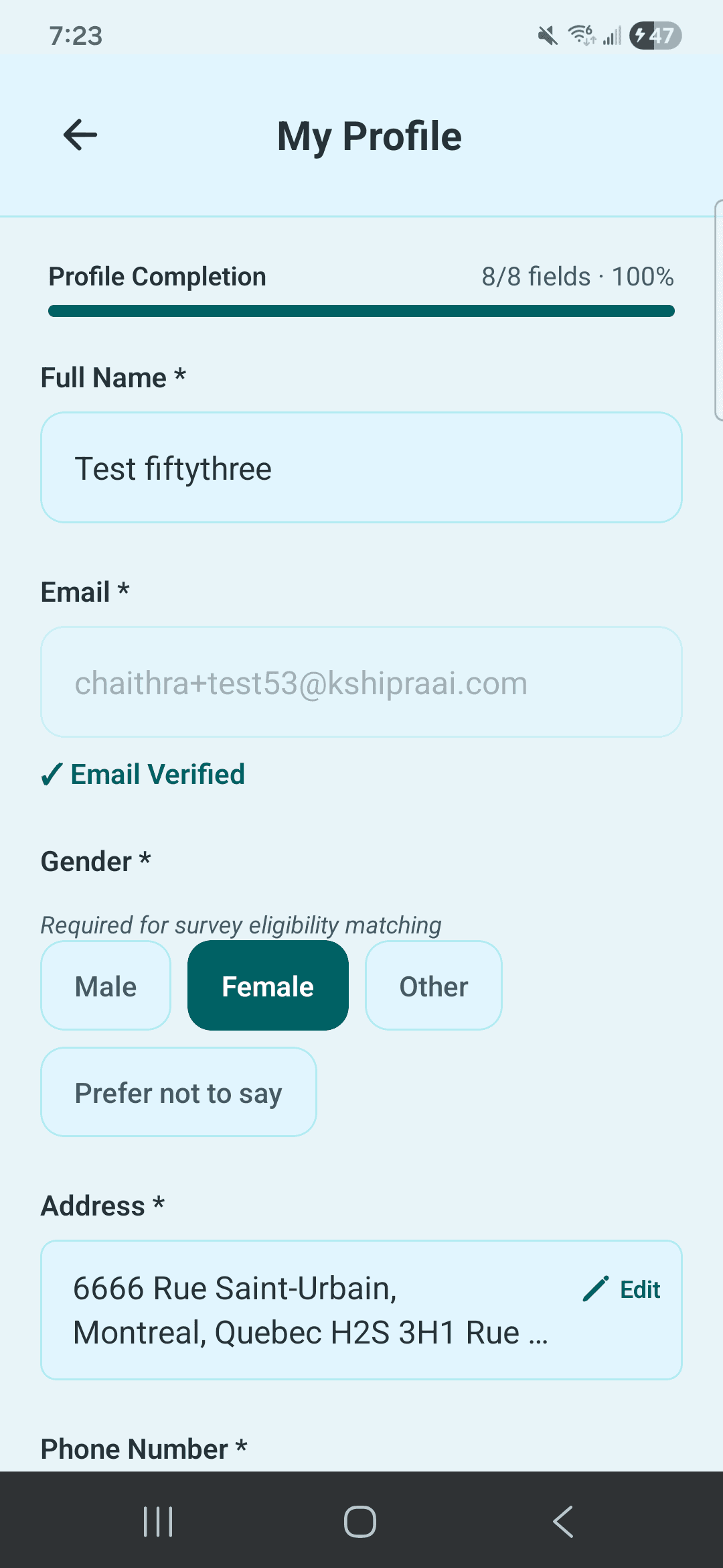 Complete profile