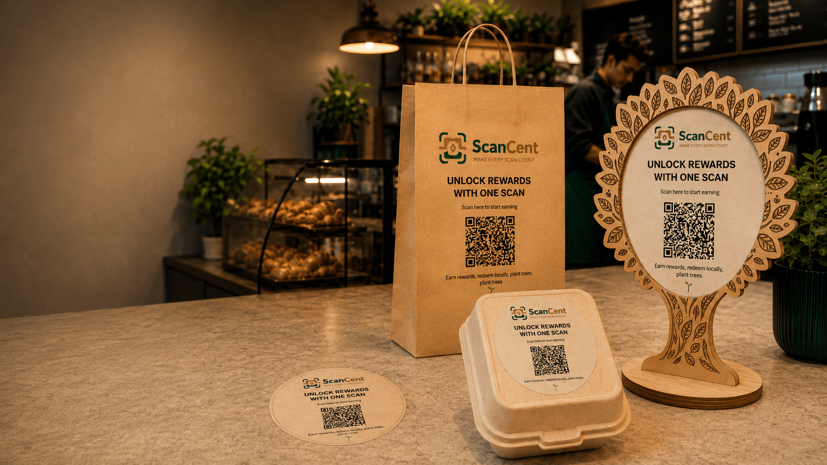 ScanCent QR rewards display in a local venue